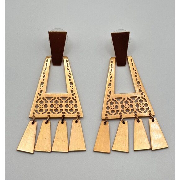 Kendra Scott Gold Statement Chandelier Earrings With Geometric Filigree Design - Picture 1 of 5